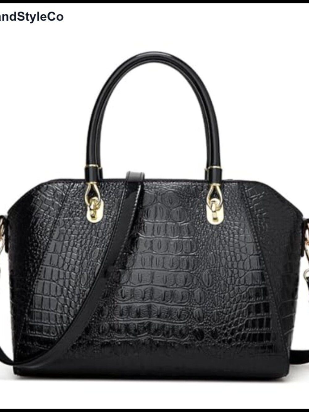 Crocodile Pattern PU Patent Leather Satchel Tote Work Shoulder Bag